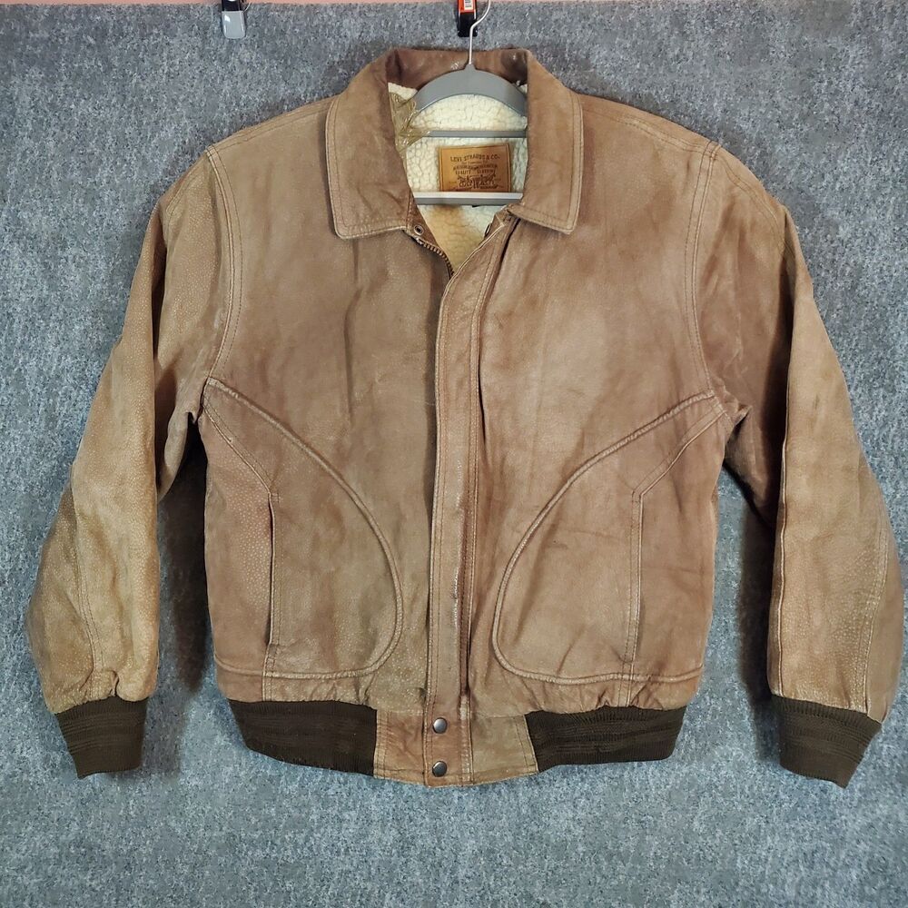 VTG 80s Levi's 5720 Suede Leather Bomber Jacket Sherpa Lined Brown Men's 40